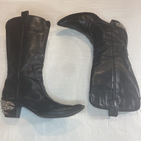 Giuseppe Zanotti Mid Calf Black Leather Cowboy Western Boots Embellished… - Picture 3 of 7